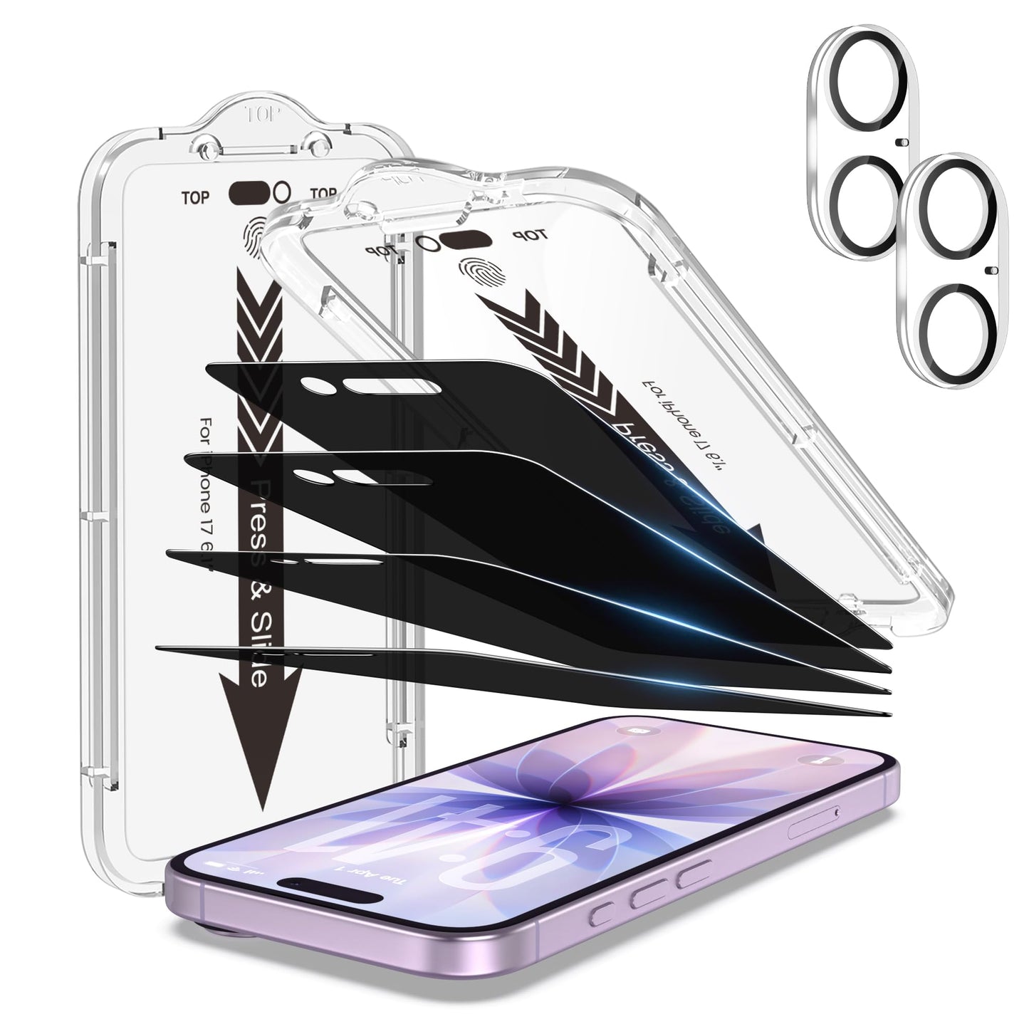 EZ-GLAZ-4+2 Pack for iPhone 17 Pro Max Privacy Screen Protector (6.9") | 2-Pack Lens Protectors, Alignment Kit, Easy Installation, 9H+ Tempered Glass, Scratch Resistant, 28° Privacy Protection