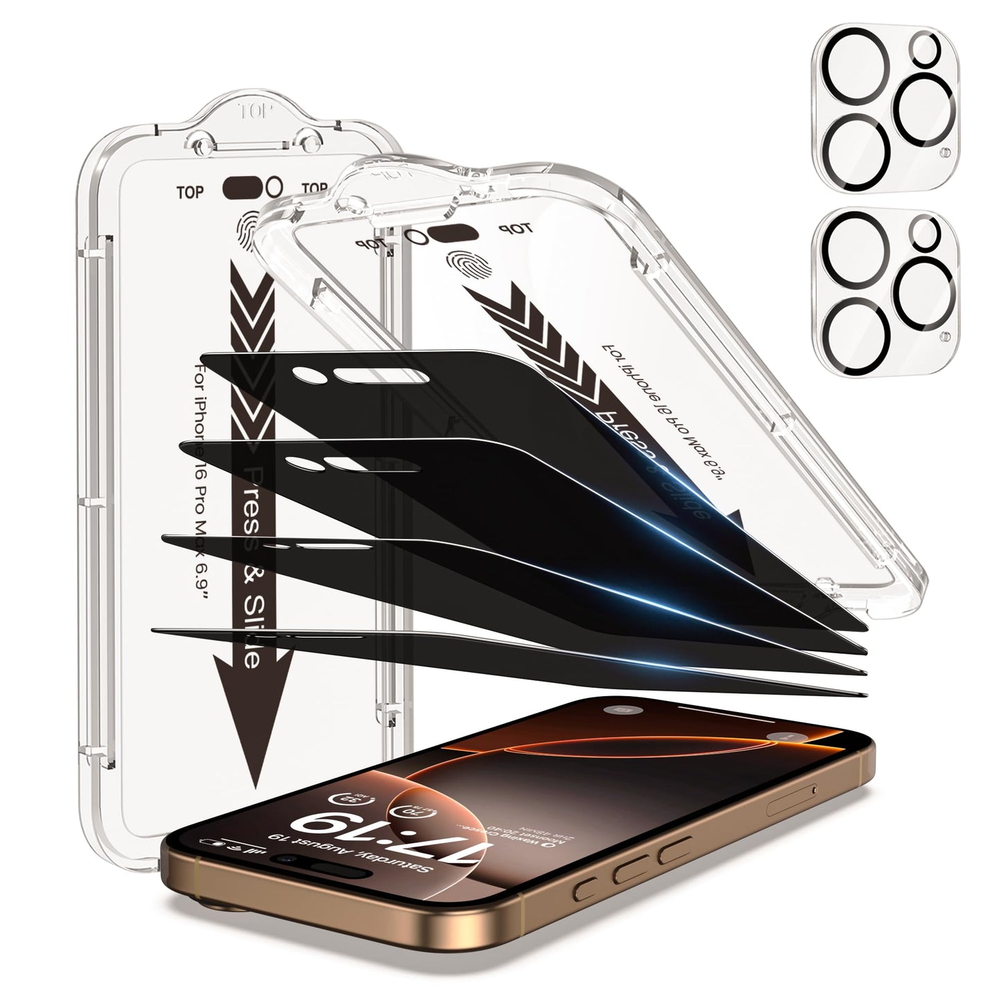 EZ-GLAZ-4+2 Pack for iPhone 17 Pro Max Privacy Screen Protector (6.9") | 2-Pack Lens Protectors, Alignment Kit, Easy Installation, 9H+ Tempered Glass, Scratch Resistant, 28° Privacy Protection