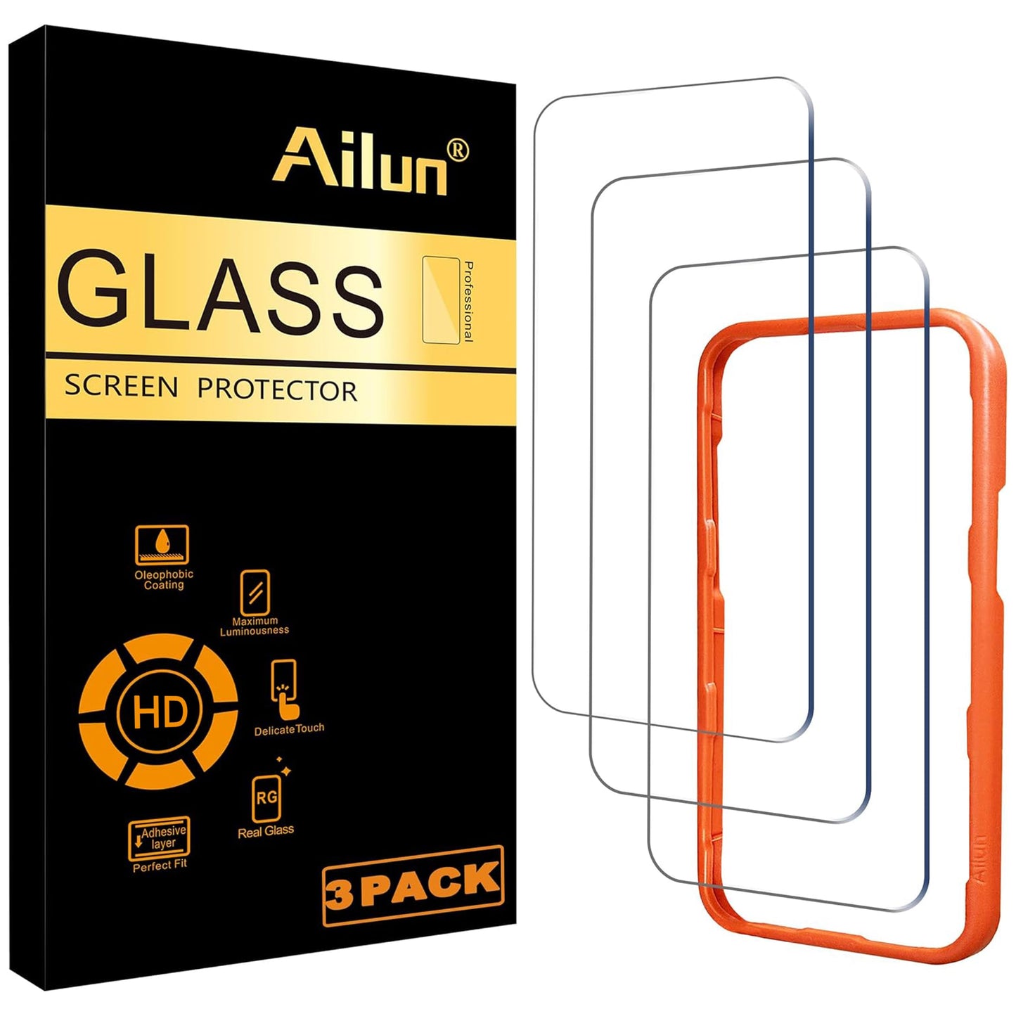 Ailun 3 Pack Screen Protector for iPhone 17 / iPhone 16 Pro, Tempered Glass | 6.3 inch,Installation Frame, Dynamic Island Compatible, Case Friendly