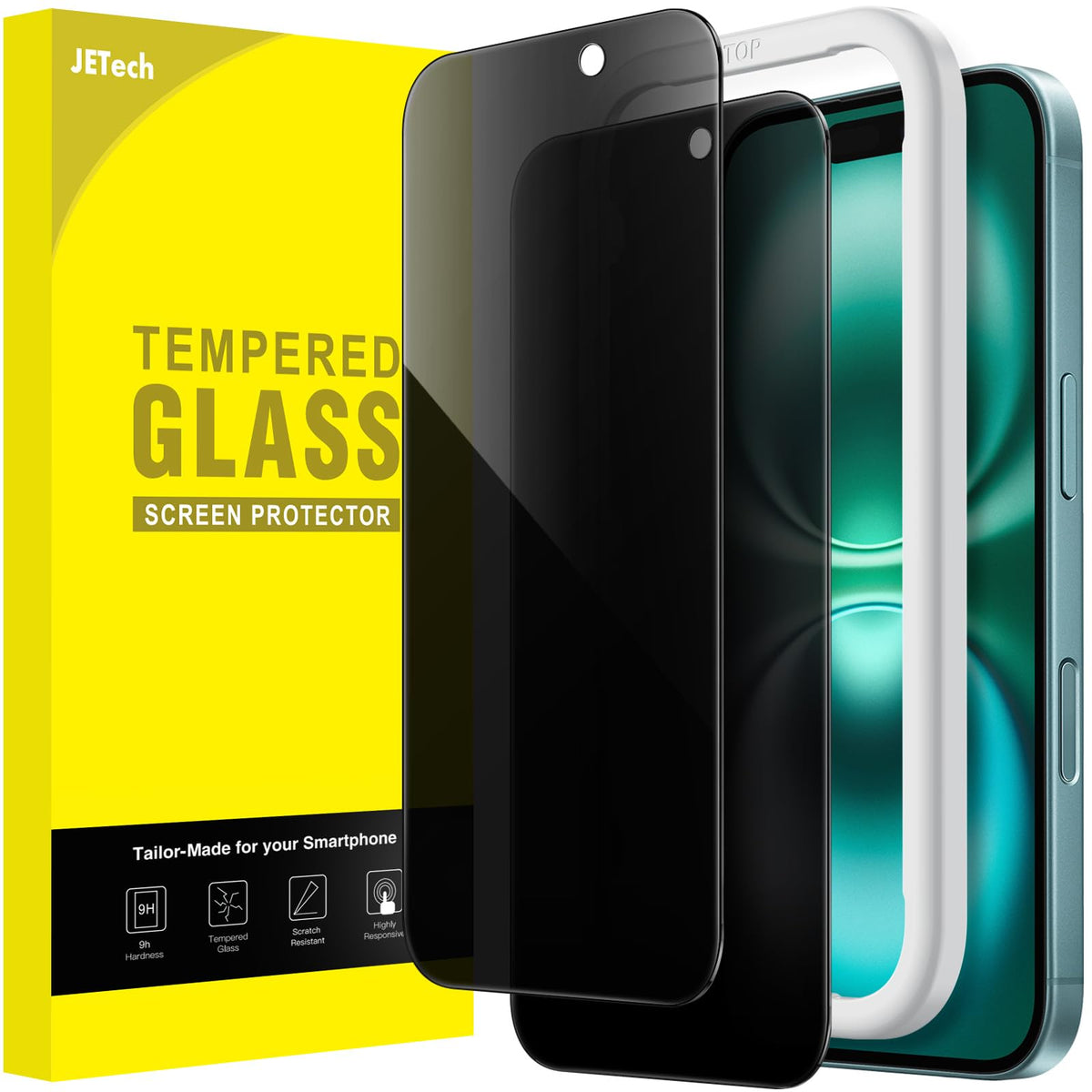 JETech Privacy Screen Protector for iPhone 16 Pro Max, 2-Pack | Anti-Spy Privacy Protection, Tempered Glass, Easy Installation Tool, Anti-Scratch Design
