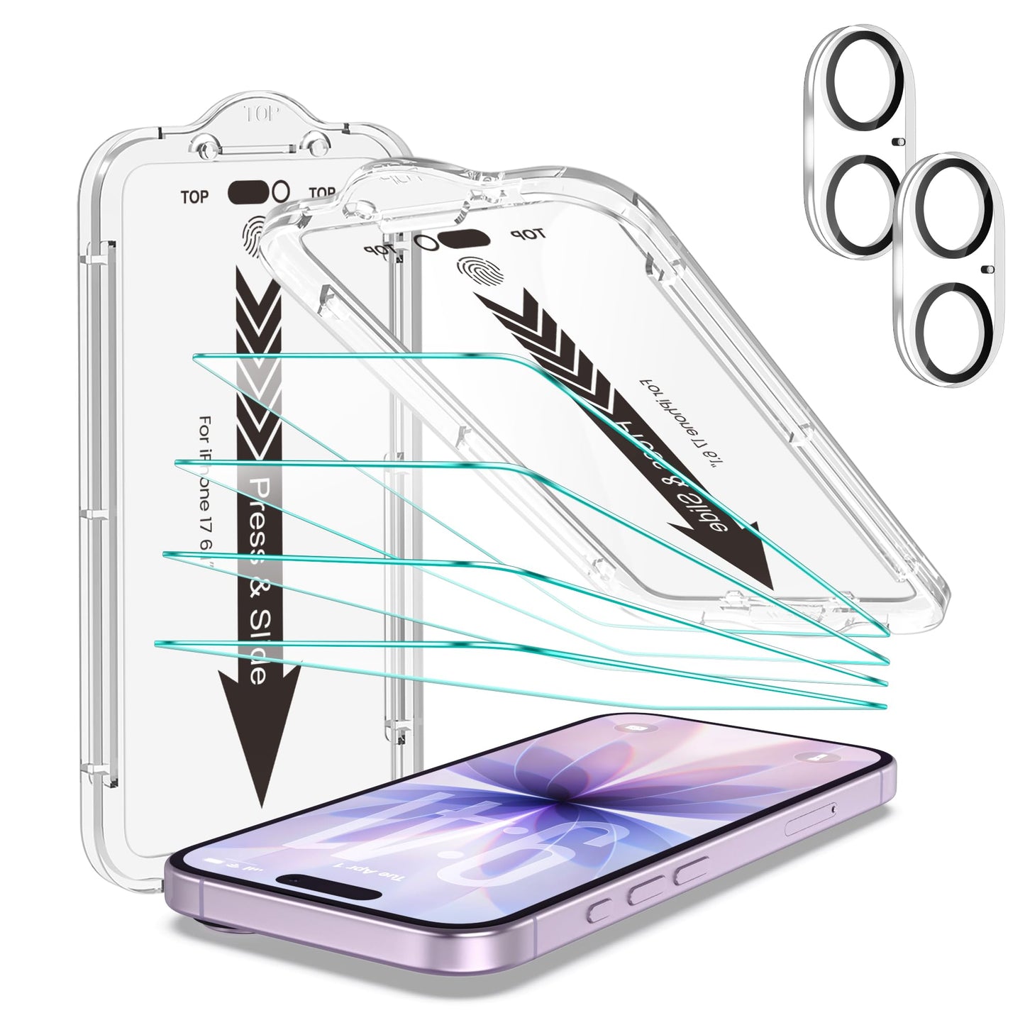 EZ-GLAZ-4+2 Pack for iPhone 15 Screen Protector (6.1") HD Clear | 2-Pack Lens Protectors, Alignment Kit, Easy Installation, Case-Friendly, 9H+ Tempered Glass, Scratch Resistant, Ultra Clear