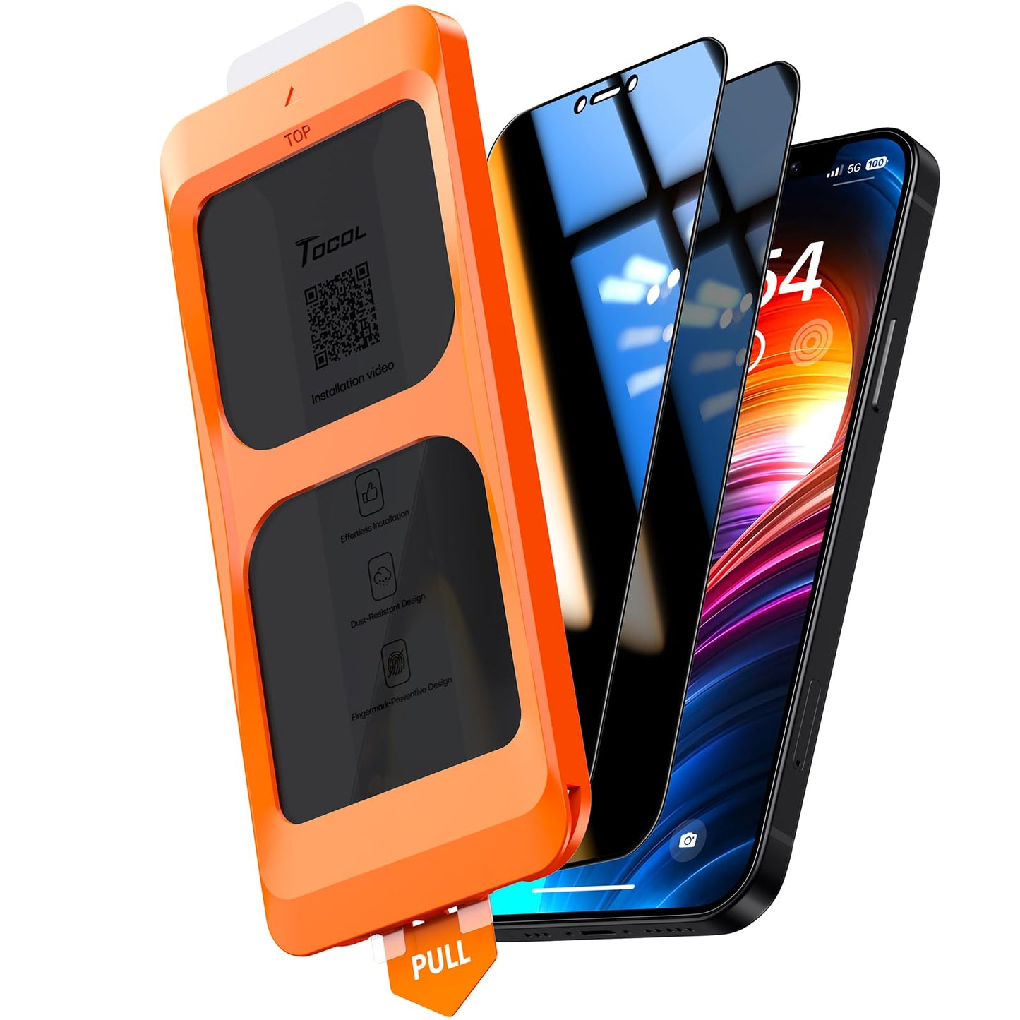 TOCOL for iPhone 16 Pro Max Privacy Screen Protector | Easy Installation, 25° Anti Spy, Data Protection, 9H+ Tempered Glass, 8FT Military Grade Shatterproof, Anti-Scratch, 2 Pack