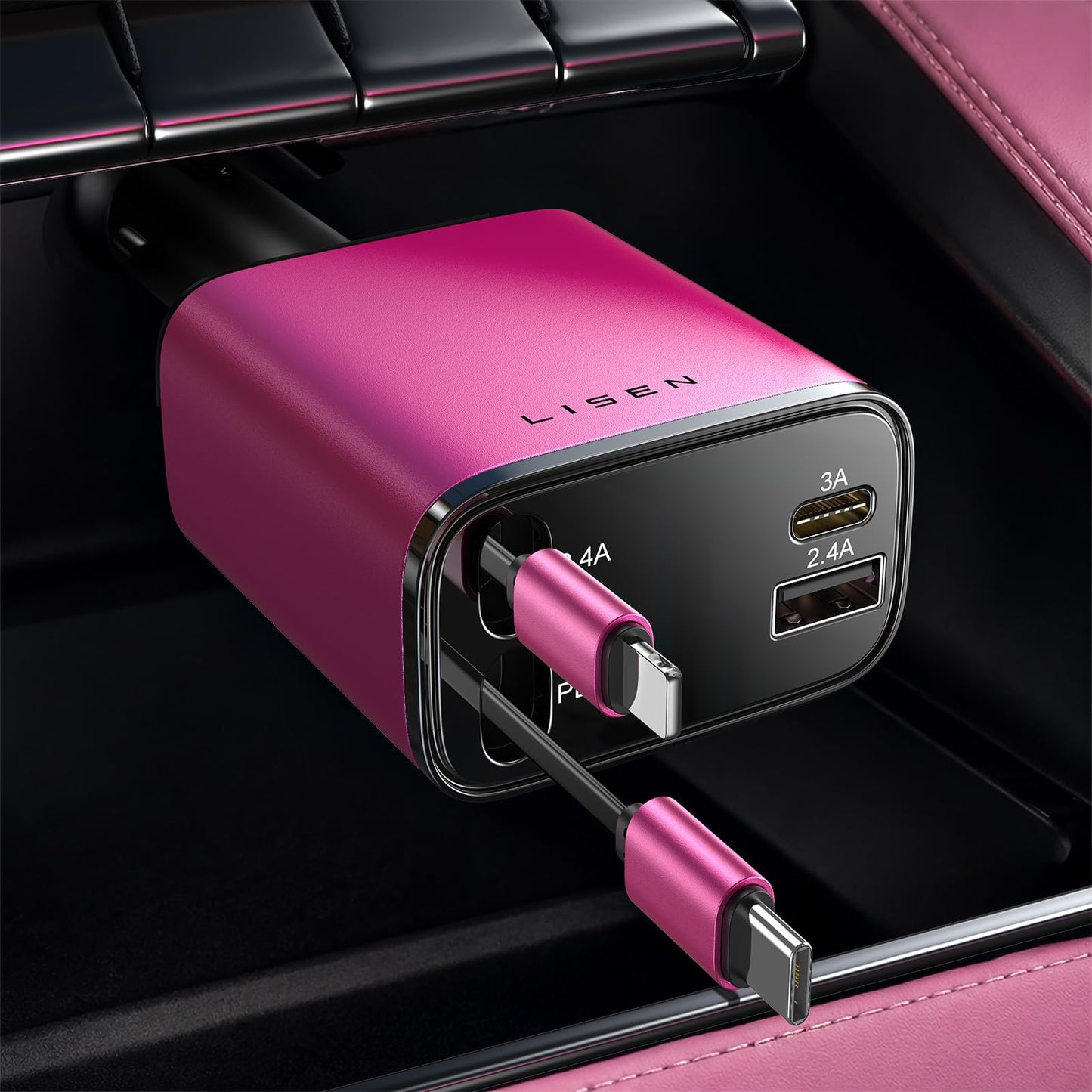 LISEN Retractable Car Charger, 84W Car Charger USB C Fast Charge, 4 in 1 | Cigarette Lighter Adapter, Car Accessories, Birthday Gifts for Men Women Dad Mom Husband, for iPhone 17 16 15 14 13 12 X