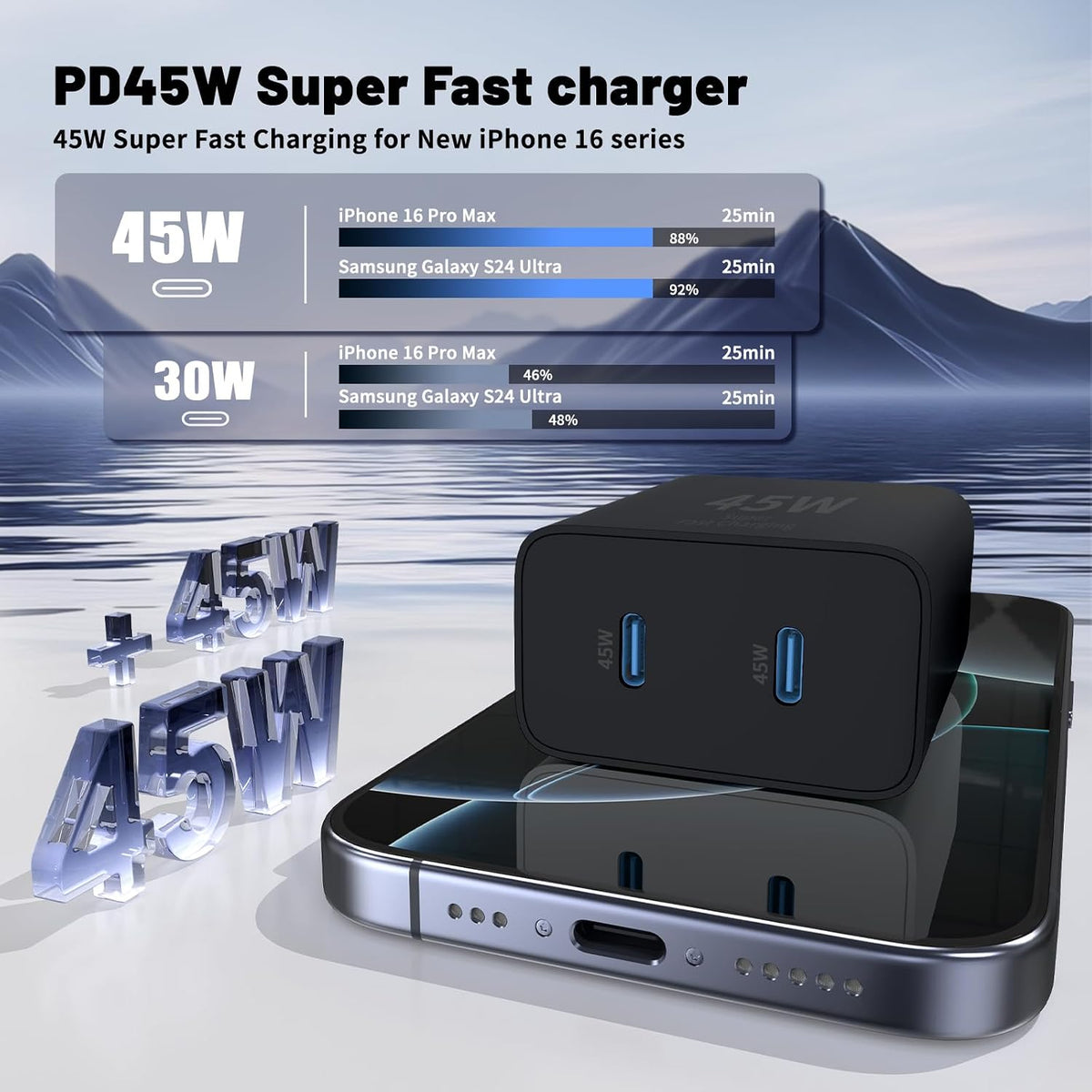 QZIIW Super Fast Samsung Charger Type C,45W Dual Port USB C Fast Charger | Extra Long 60W 3/6/10/10FT USB C Cable - [2-Pack]PD Quick Charging 3.0 For Samsung Galaxy S26 S25 Ultra/S24+/S23 iPhone 17 16
