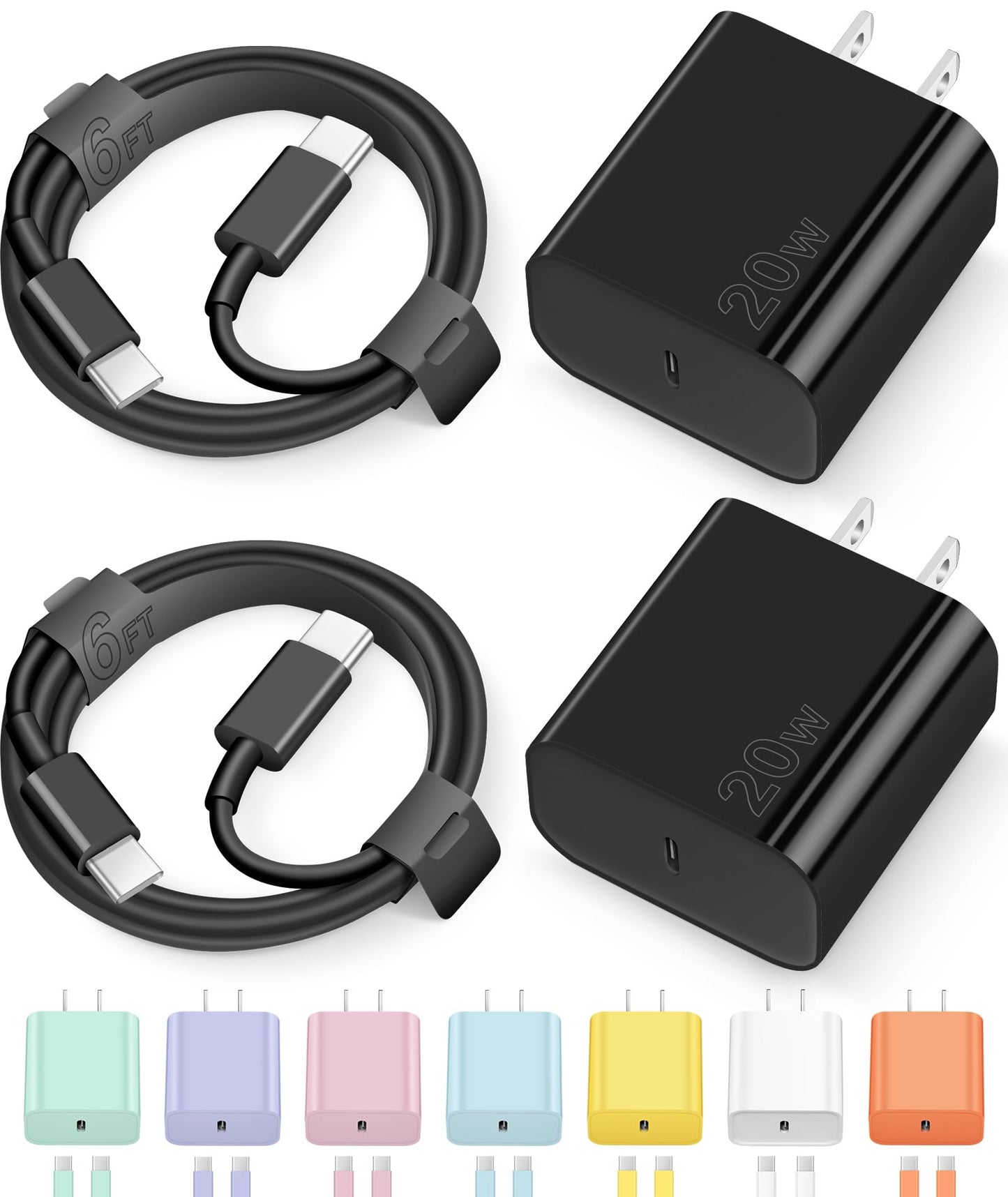 iPhone 17 16 15 Charger Fast Charging Type C Chargers USB C Charger Block | for iPhones, iPads,Tablets, Android phones,20W iPhone Charger USB-C Power Adapter,with Long 6FT USB-C Charging Cables