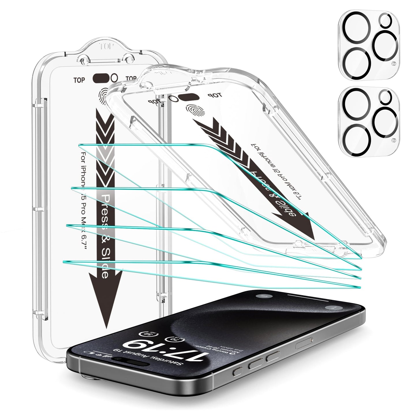 EZ-GLAZ-4+2 Pack for iPhone 15 Screen Protector (6.1") HD Clear | 2-Pack Lens Protectors, Alignment Kit, Easy Installation, Case-Friendly, 9H+ Tempered Glass, Scratch Resistant, Ultra Clear