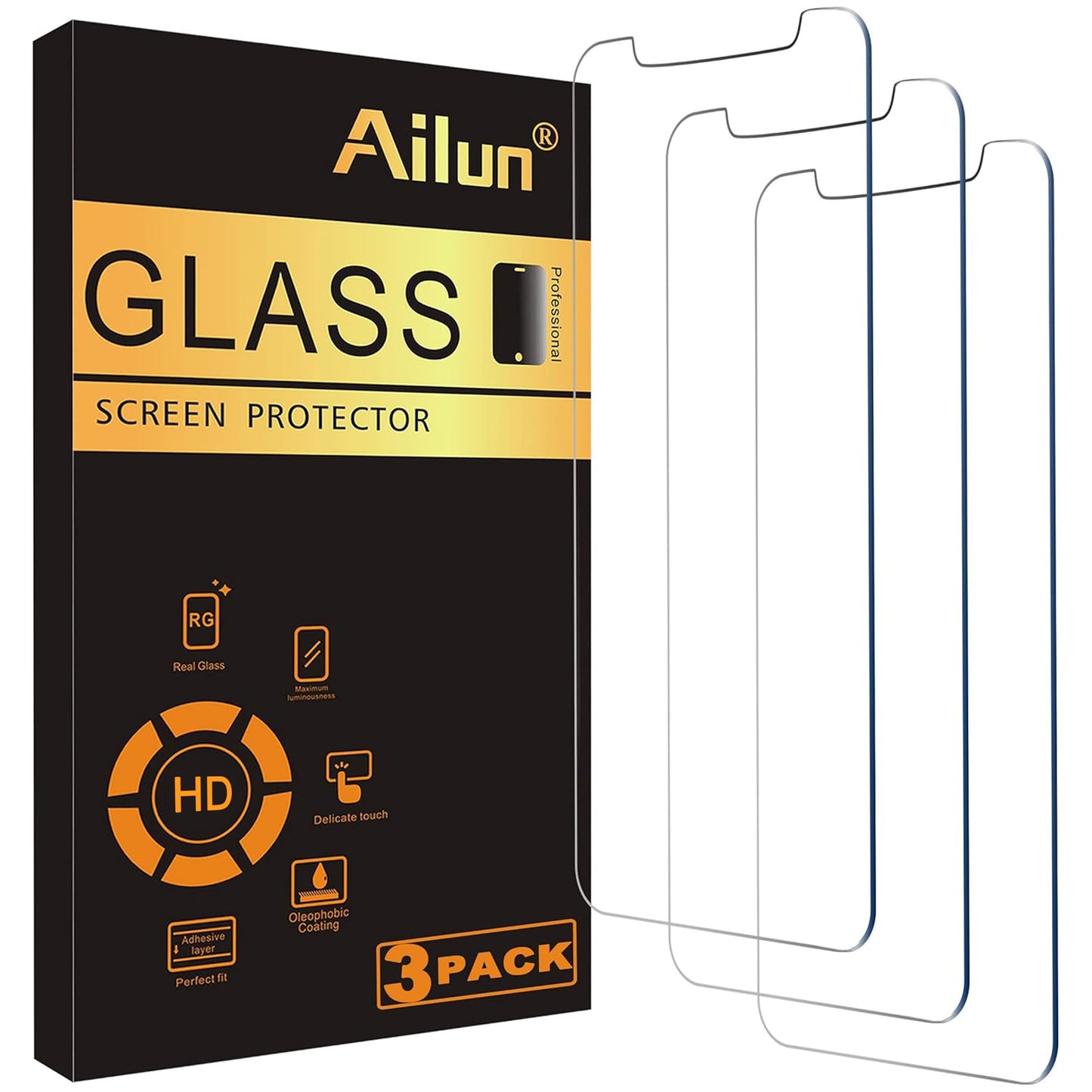 Ailun 3 Pack Screen Protector for iPhone 16 / iPhone 15 / iPhone 15 Pro | 6.1 Inch, Tempered Glass, Dynamic Island Compatible, Case Friendly