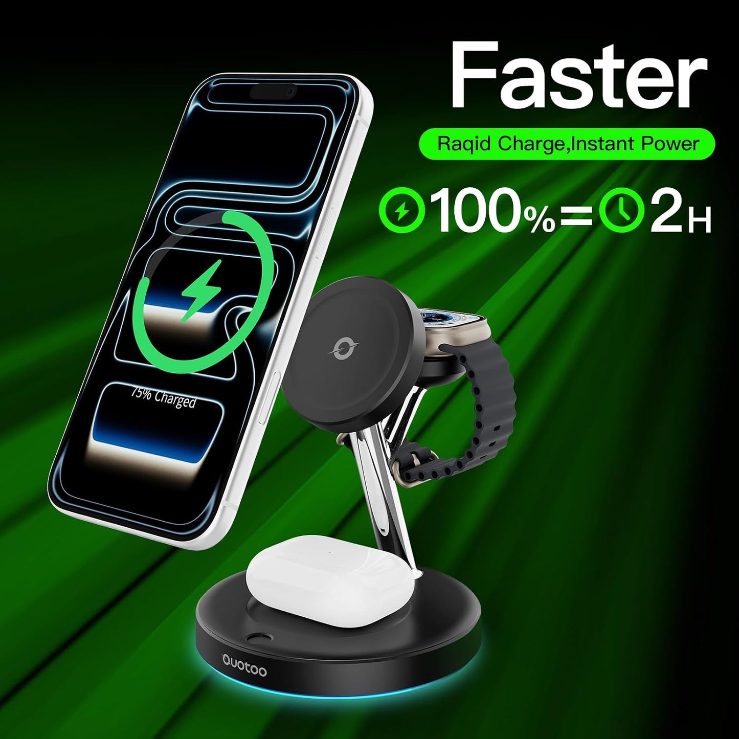 3 in 1 MagSafe Wireless Charger Stand for iPhone Apple Watch AirPods | Adjustable Blue Ambient Light,15W Magnetic Charging Station for iPhone 17 16 15 14 13 12 Series wireless charging station