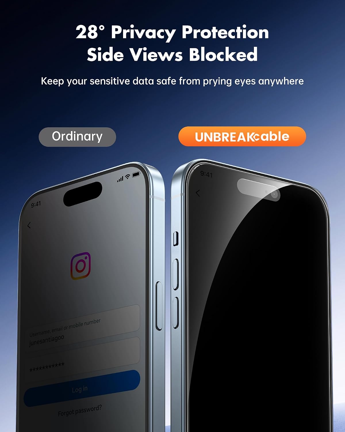 UNBREAKcable Privacy Screen Protector for iPhone 15, 2-Pack | True 28° Anti-Spy, Shatterproof Tempered Glass, 9H Hardness, Easy Install, Bubble-Free, Anti-Scratch, Case Friendly
