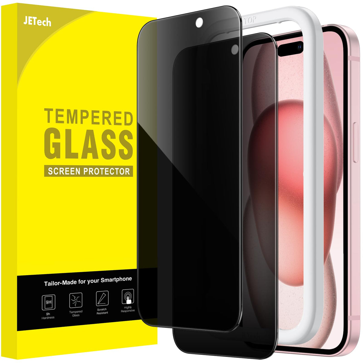 JETech Privacy Screen Protector for iPhone 16 Pro Max, 2-Pack | Anti-Spy Privacy Protection, Tempered Glass, Easy Installation Tool, Anti-Scratch Design