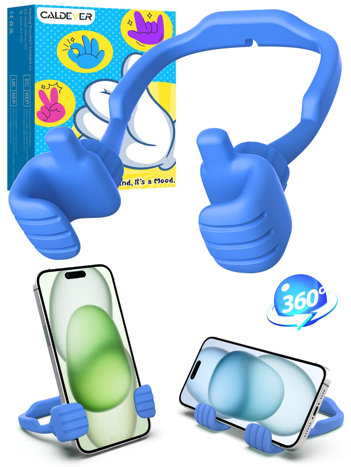 Stocking Stuffers for Teens Boys Girls Kids Gifts Cell Phone Stand for Desk | Upgrade Adjustable Thumbs Up Lazy Phone Holder for iPhone, Christmas Birthday Gifts for Men Women Adults Husband Wife, Blue
