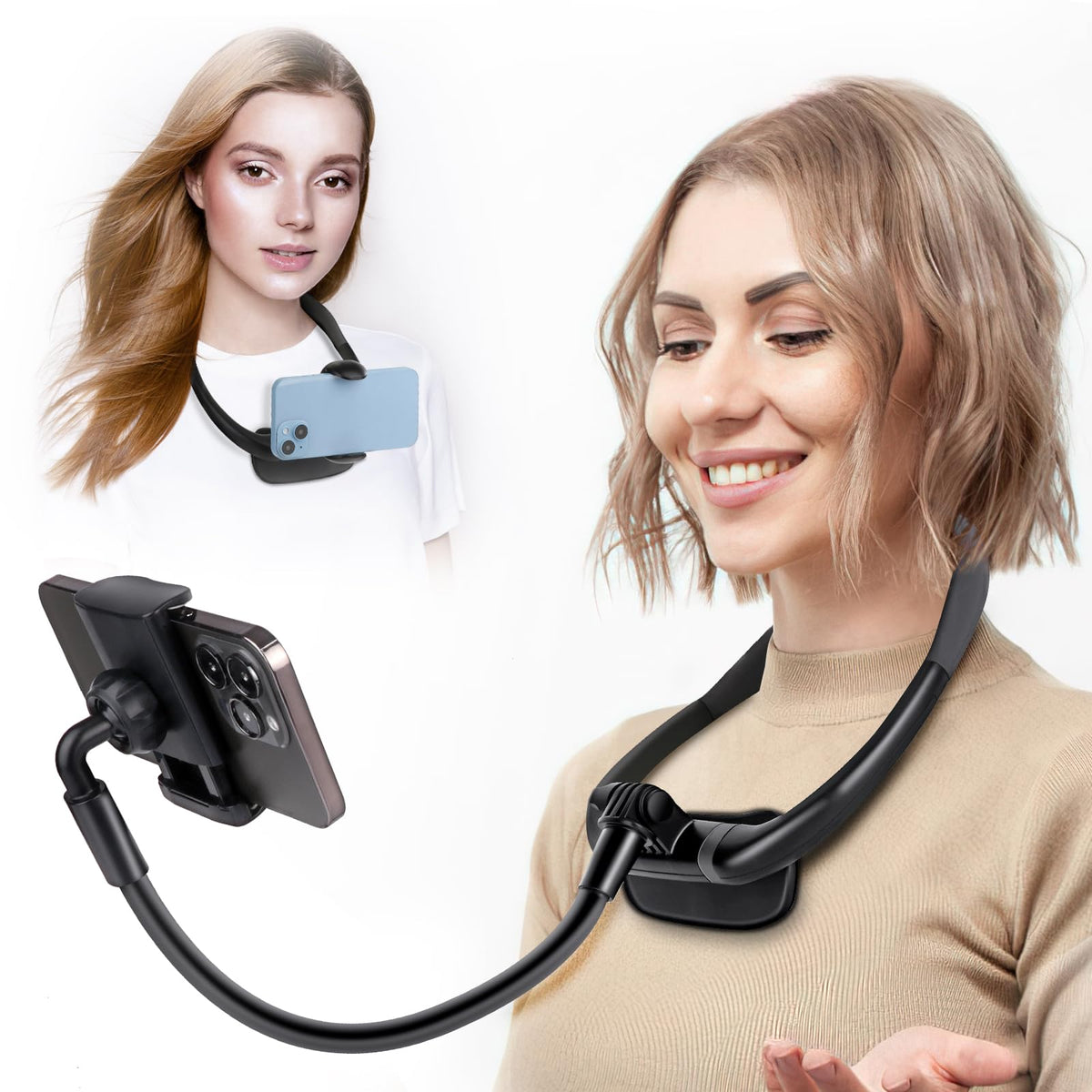 Neck Cell Phone Holder, Hand Free Flexible Gooseneck Phone Stand for Bed | Cell Phone Stand, Neck Phone Holder POV/Vlog Selfie Mount, Universal Multi-Functional Phone Stand for 4.7''-6.7'' Phone