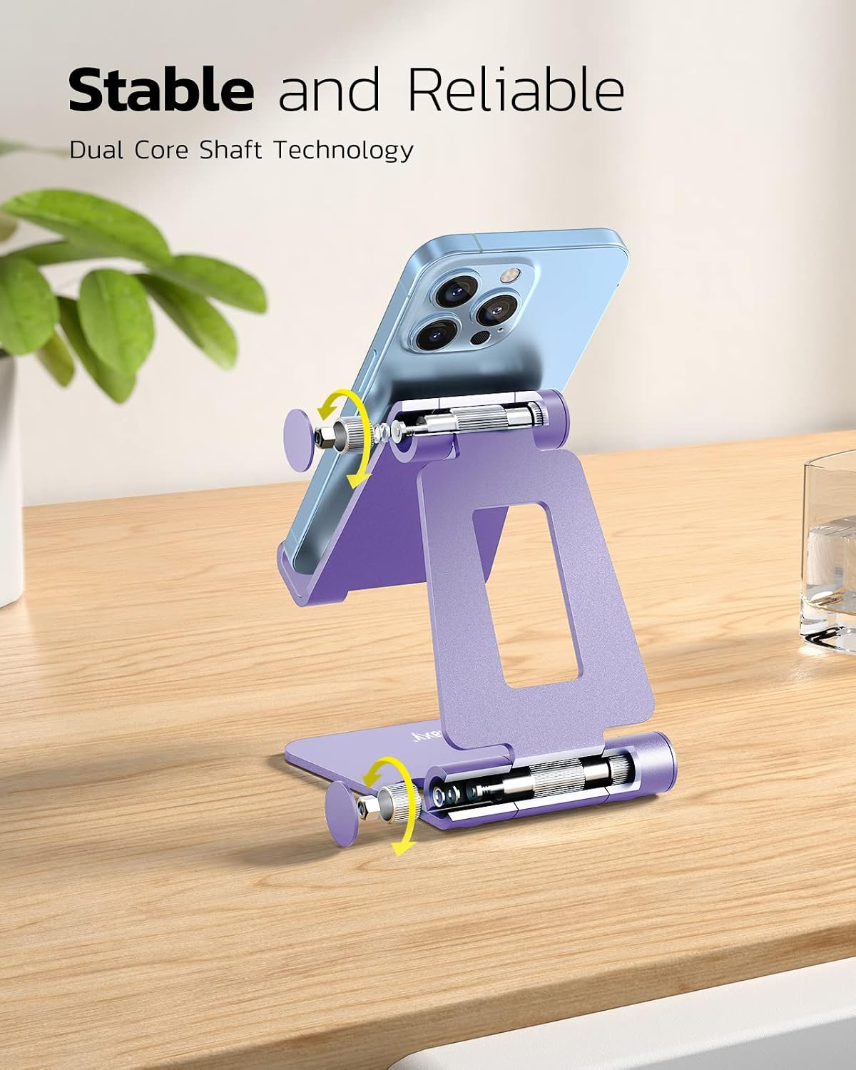 Nulaxy Full Aluminum Dual Folding Cell Phone Stand for Desk, Purple | Height Angle Adjustable, Portable, Anti-Slip Base, Fits 18mm Thick Case Smartphone, Nintendo Switch Desk Essential Accessory