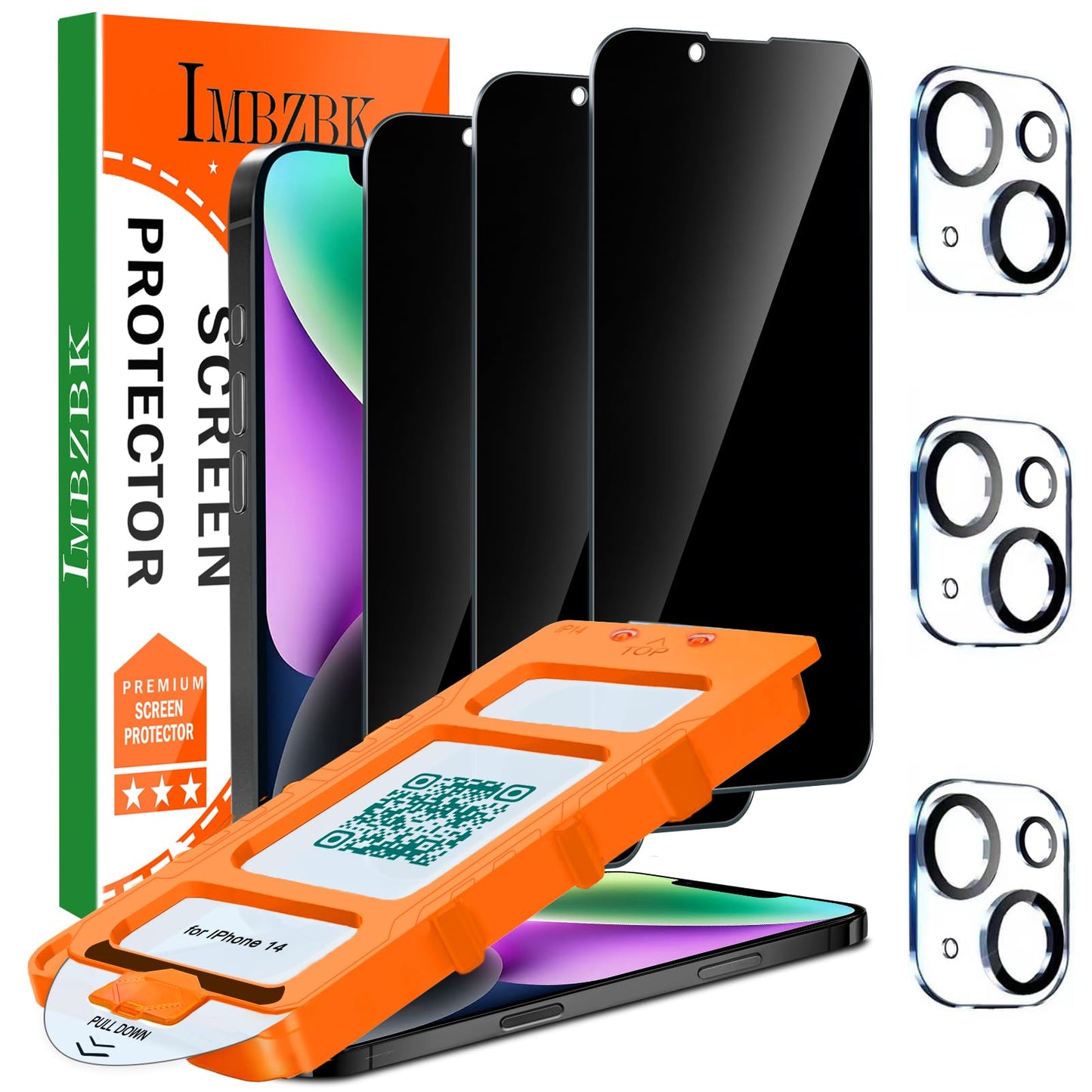 IMBZBK 3 Pack Privacy Screen Protector for iPhone 13, Tempered Glass | 9H+ Hardness, Military Grade Shatterproof, Case Friendly, Bubble Free Auto-Dust Removal, with 3 Camera Lens Protectors