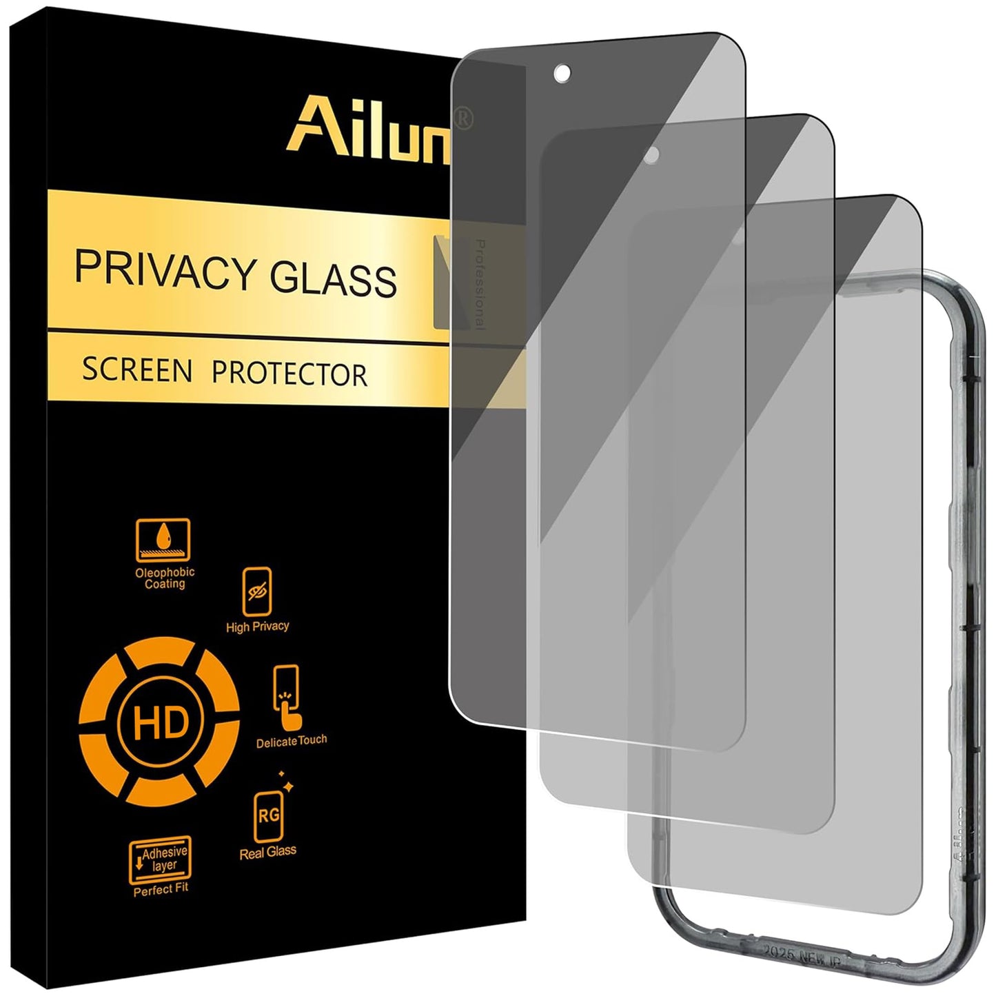 Ailun Privacy Screen Protector for iPhone 16 Plus / 15 Plus / 15 Pro Max | 3 Pack, 6.7 Inch,Tempered Glass, Anti Spy, Private