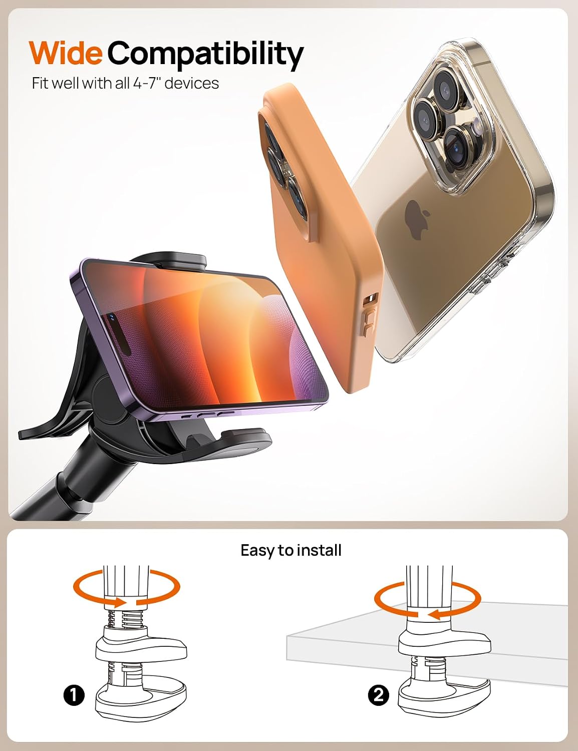 Gooseneck Phone Holder for Bed - [Unique Nylon Braid] 38” Long Flexible Lazy Arm Clip, 360 Adjustable Overhead Phone Mount for iPhone 15 14 13 12 11 Pro Max Mini Plus, All 4-7" Cellphone