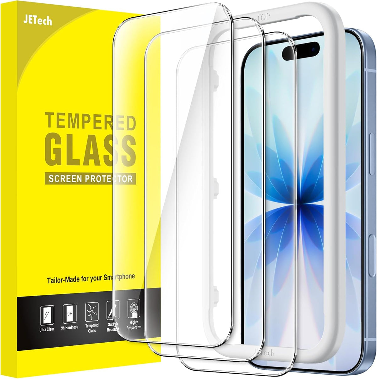 JETech Screen Protector for iPhone 17, 3-Pack | 9H Tempered Glass, HD Clear, Anti-Scratch Protection, Easy Installation Tool