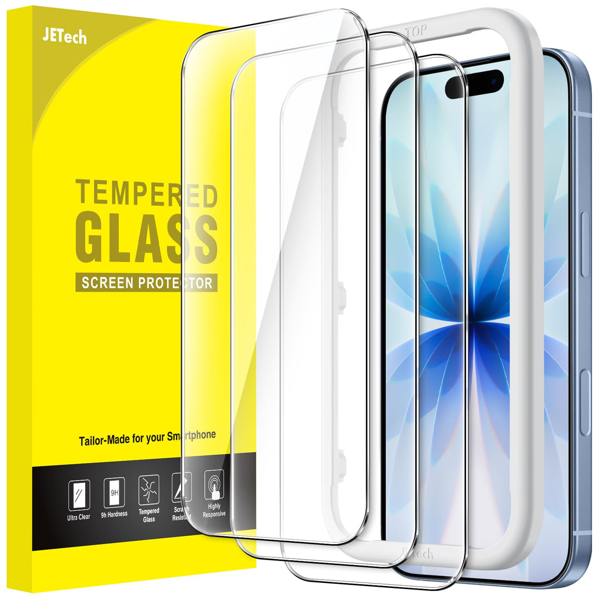 JETech Screen Protector for iPhone 17, 3-Pack | 9H Tempered Glass, HD Clear, Anti-Scratch Protection, Easy Installation Tool