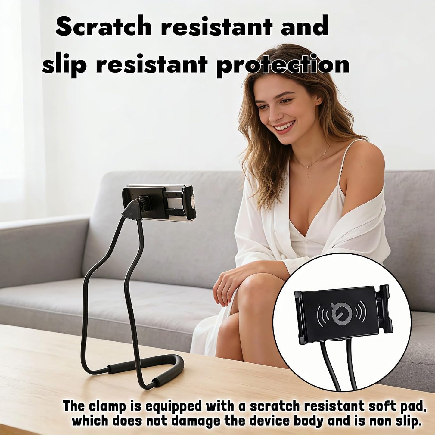 Lazy Phone Holder, 27.6" Flexible Arm Phone Mount, Black | Universal Hands-Free Neck & Desk Stand, 360° Rotatable DIY Smartphone Bracket, For Bed, Couch, Car, Office