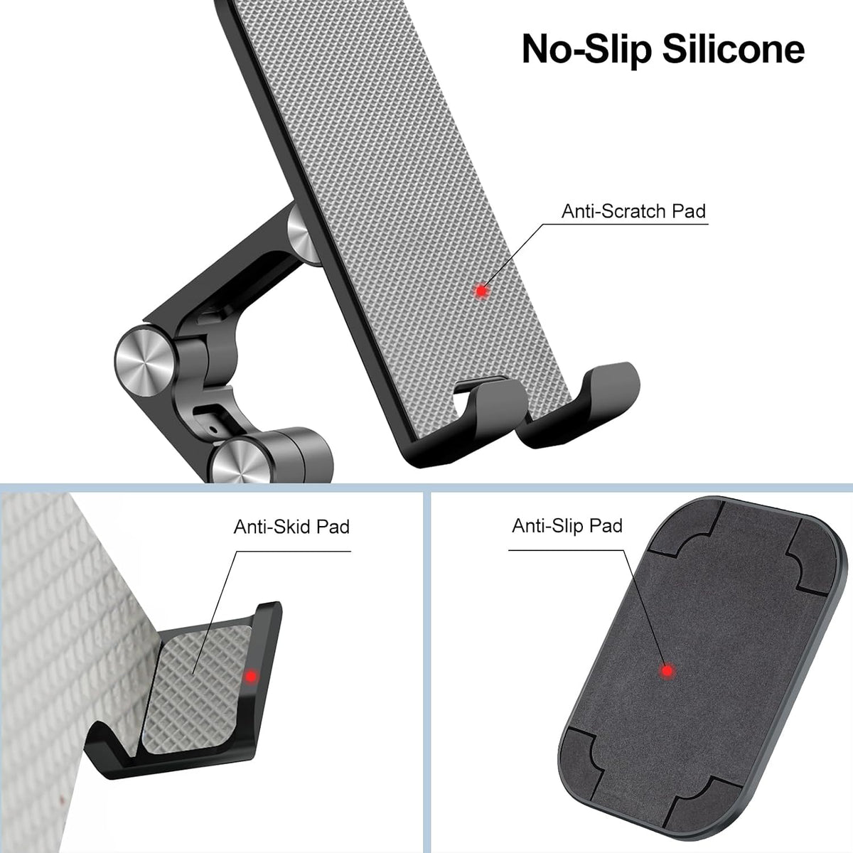 Phone Stand, Foldable Cell Phone Stand Holder for Desk Office Accessories Adjustable Height and Angle iPhone Stand Compatible with 4"-13" Phones iPad Tablet - Black