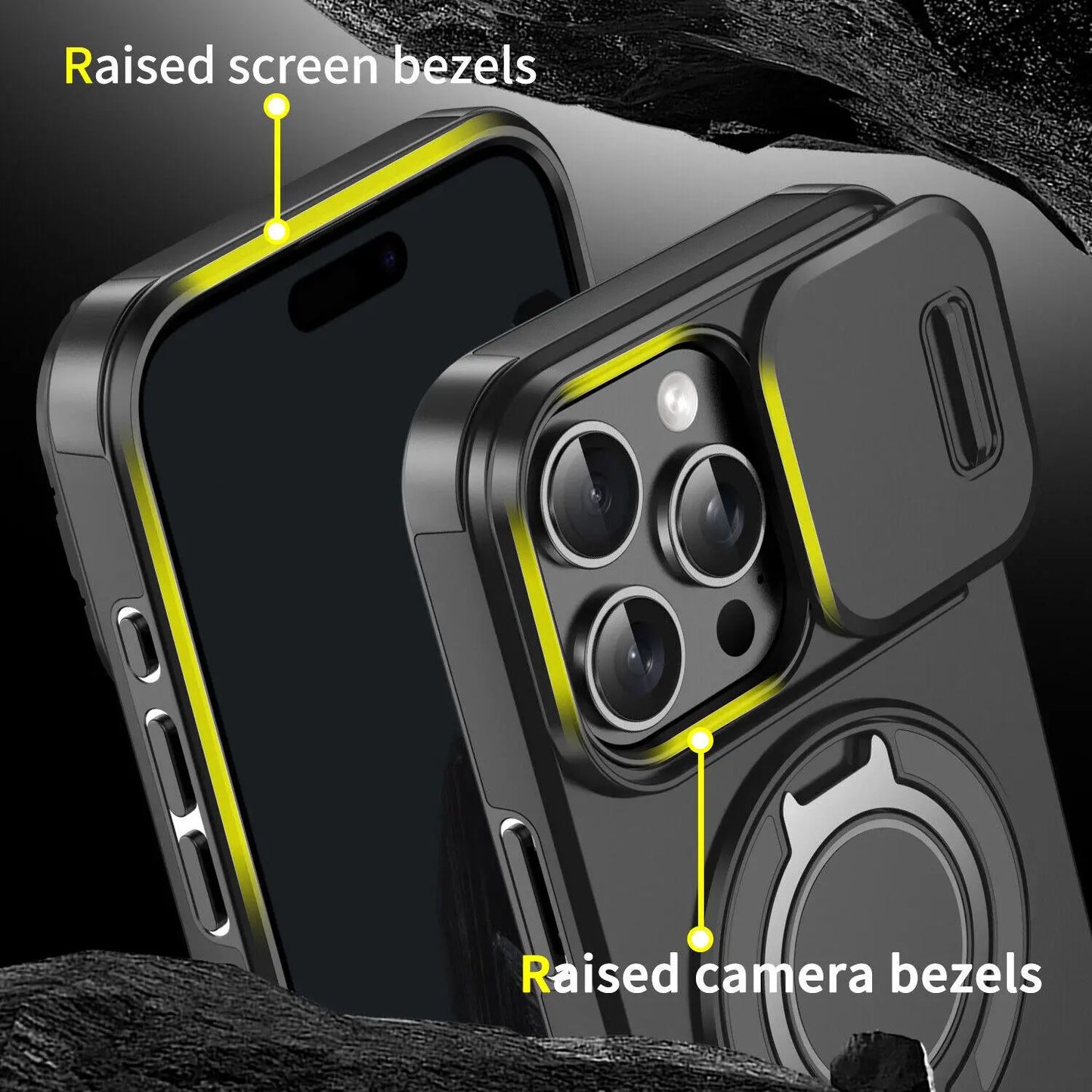 Case with Slide Camera Cover for iPhone 17 Air 17 Pro Max 16 15 14 13 12 Pro Max, Rotated Ring Kickstand Military Grade Shockproof Protective Cover Rugged Heavy Duty for Men Women