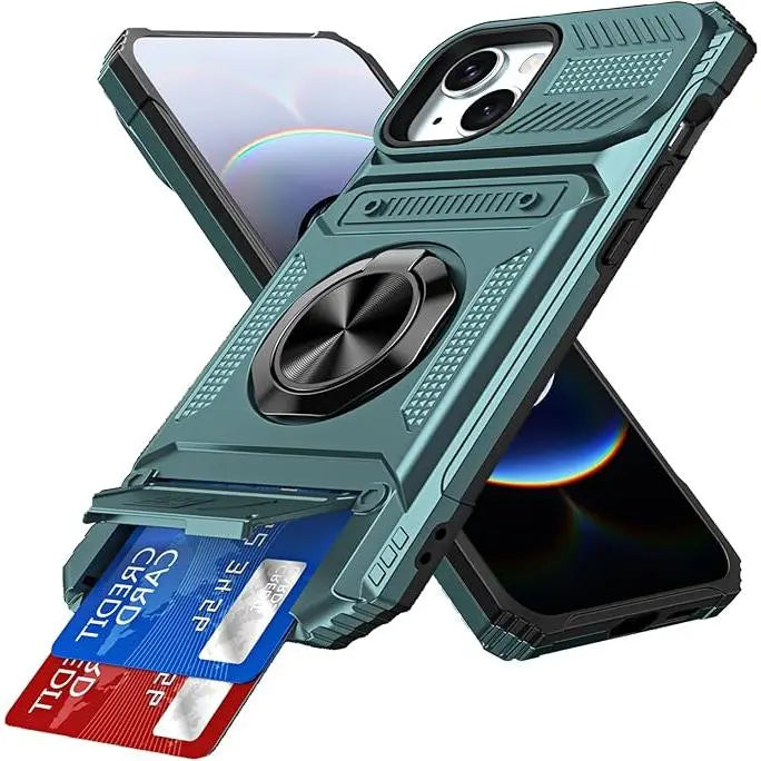 Phone Cases for iPhone 17 Pro Max 16 16E15 14 13 12 11 Pro Max Plus Wallet Case with Card Holder [Store 2 Cards] + 360° Magnetic Rotatable Ring Stand Kickstand Heavy Duty Protective Wallet Phone Case for iPhone 17 Pro for Women Men