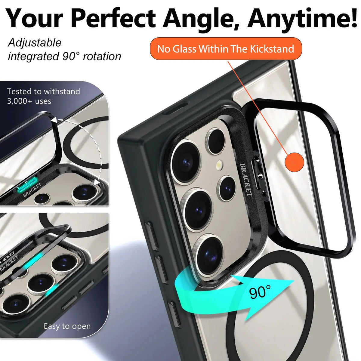 For Samsung Galaxy S26 S25 S24 S23 Plus Ultra Shockproof Camera Ring Stand Heavy Duty Clear Case Compatible With MagSafe Cover + Camera Lens Protector