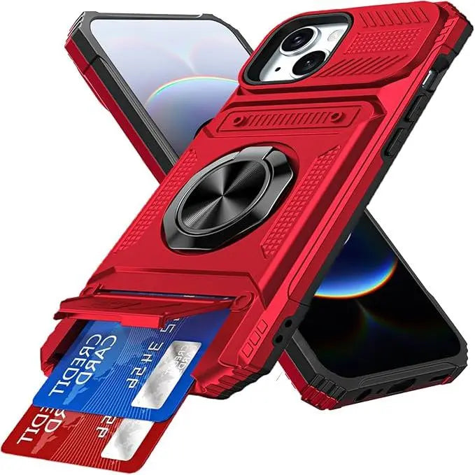 Phone Cases for iPhone 17 Pro Max 16 16E15 14 13 12 11 Pro Max Plus Wallet Case with Card Holder [Store 2 Cards] + 360° Magnetic Rotatable Ring Stand Kickstand Heavy Duty Protective Wallet Phone Case for iPhone 17 Pro for Women Men