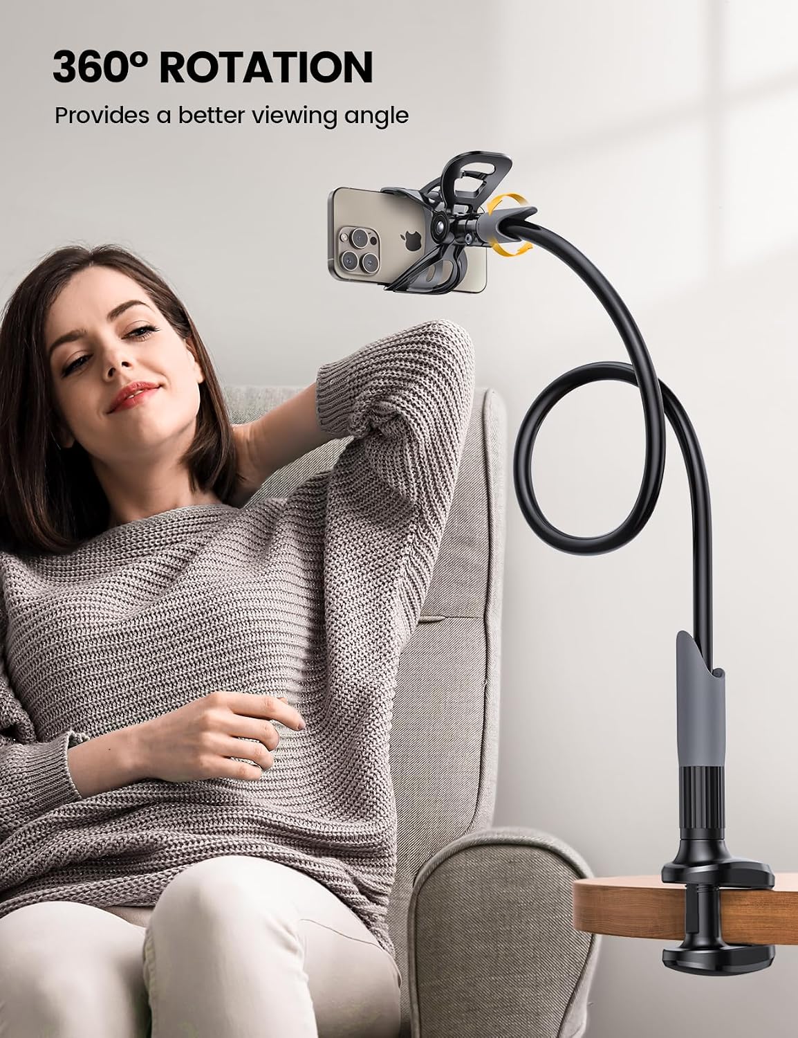 Lamicall Gooseneck Bed Phone Holder 33.4" Full Adjustable Flexible Arm | Fast Install, Full Adjustable, Stable Flexible Long Arm, Bedside Multipurpose Holder for 4-7" Phone, iPhone 17 Pro Max Air