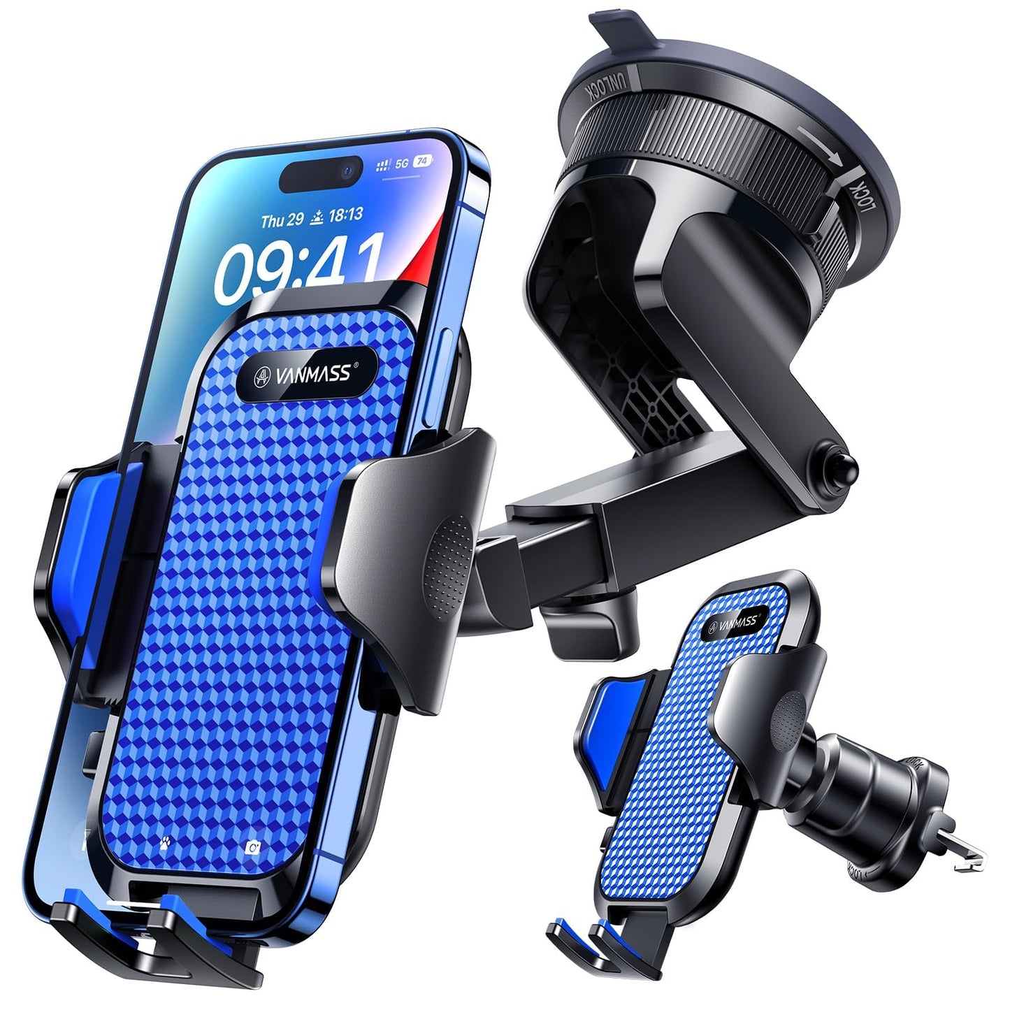 [True Military-Grade] Car Phone Holder VANMASS [Upgraded Strongest Suction&Clip] Cell Phone Mount for Dashboard Windshield Vent Kit, Truck Cradle Stand for iPhone 17 Pro Max 16 15 14 Android,Ink Black
