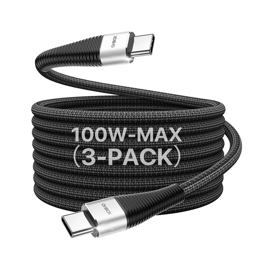 USB C to USB C Cable 3FT 3Pack 100W Type C to C Fast Charging Cord Black | USB C to C Cable Premium Nylon Braided USB Type C Charger Cord for iPhone 17 16 15 Plus/Pro Max, Galaxy S25/S24/S23 and More
