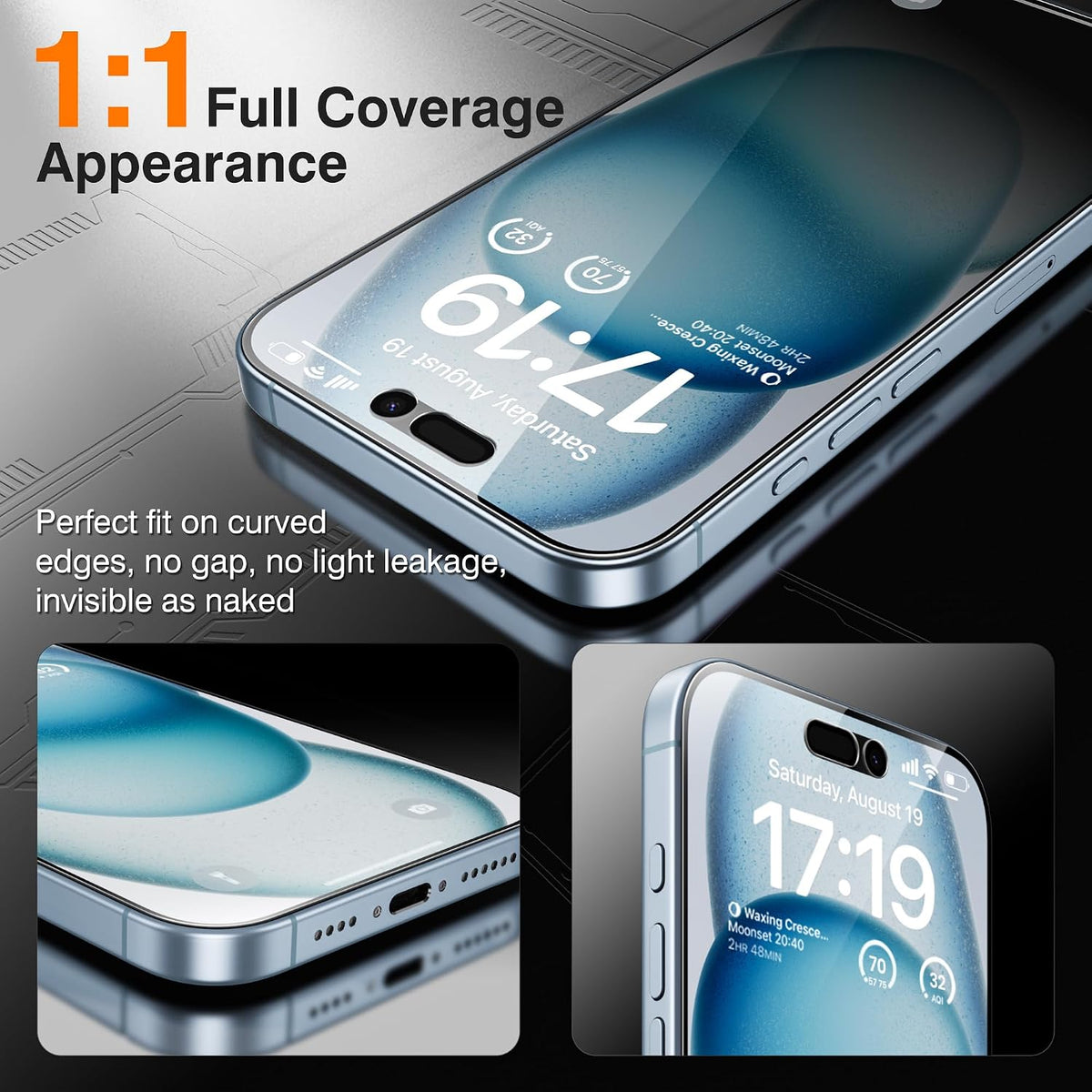 EZ-GLAZ-4+2 Pack for iPhone 15 Plus Privacy Screen Protector (6.7") | 2-Pack Lens Protectors, Alignment Kit, Easy Installation, 9H+ Tempered Glass, Scratch Resistant, 28° Privacy Protection