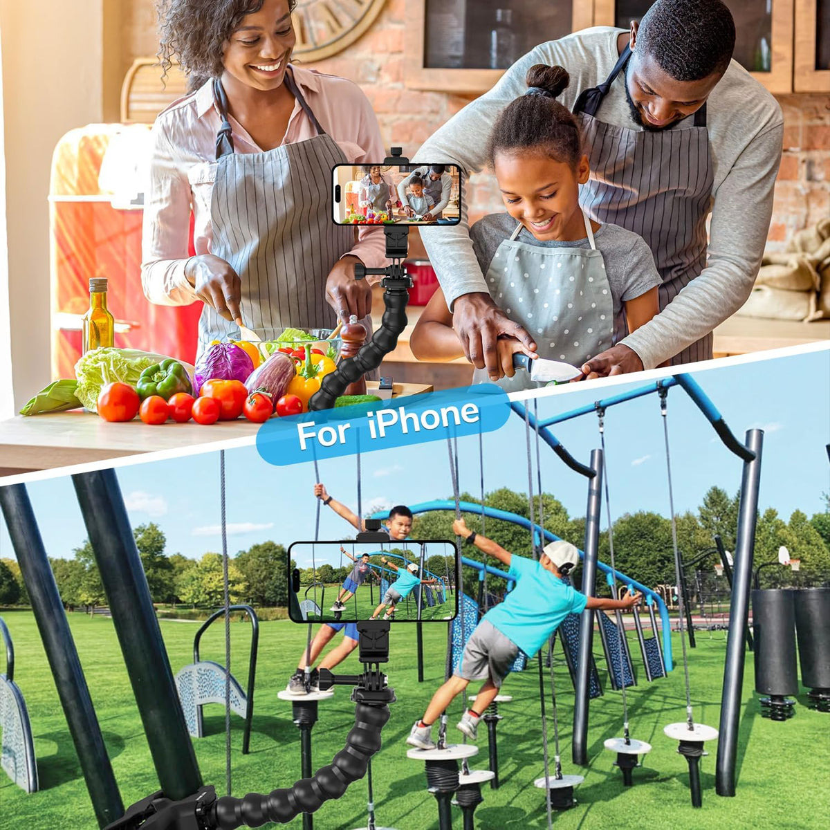 Phone Holder Clamp Gooseneck Mount Cell Phone Desk Clip for iPhone | Mobile Table Pole Stand Mount, for iPhone 17 16 15 14 Pro Max Plus 13 12 11 SE XS XR X 8 Samsung GoPro, Other 4-7'' Devices