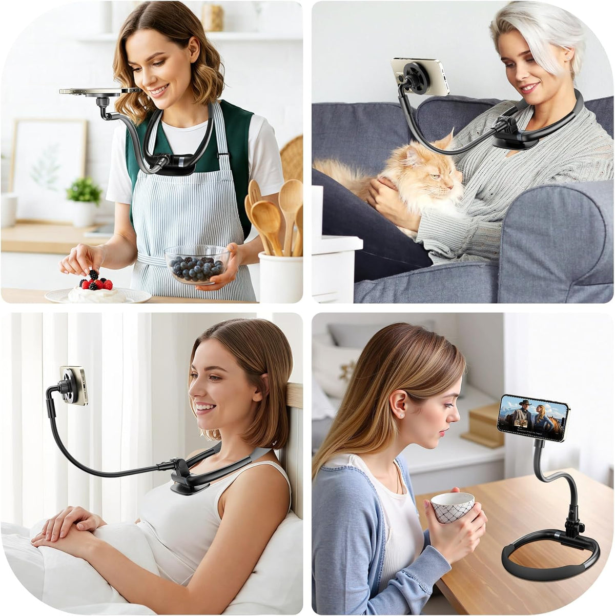 Magnetic Neck Phone Holder for Reading in Bed, One-Hand Operation Comfortable Lazy Cell Phone Mount for iPhone, Around Neck for Video Recording Watch Movies