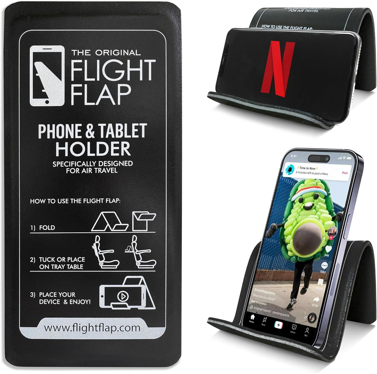 Airplane Phone Holder - Foldable Phone Stand for Plane Travel | Aluminum Build, 9 x 4.3 in. Matte Black Finish, Tabletop Mount Desk, Plane Tray Seat back, Treadmill, Fits iPhone Cell Phone