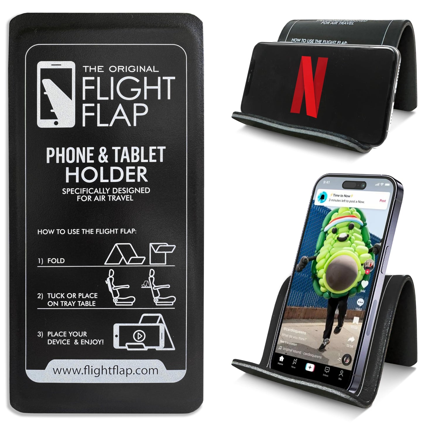Airplane Phone Holder - Foldable Phone Stand for Plane Travel | Aluminum Build, 9 x 4.3 in. Matte Black Finish, Tabletop Mount Desk, Plane Tray Seat back, Treadmill, Fits iPhone Cell Phone