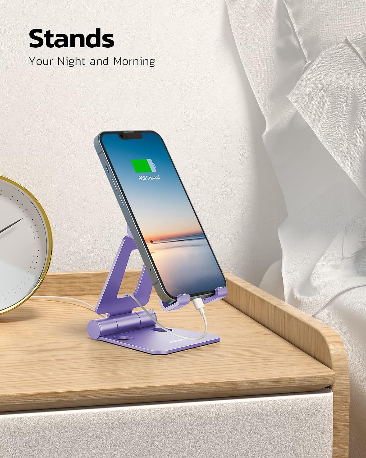 Nulaxy Full Aluminum Dual Folding Cell Phone Stand for Desk, Purple | Height Angle Adjustable, Portable, Anti-Slip Base, Fits 18mm Thick Case Smartphone, Nintendo Switch Desk Essential Accessory