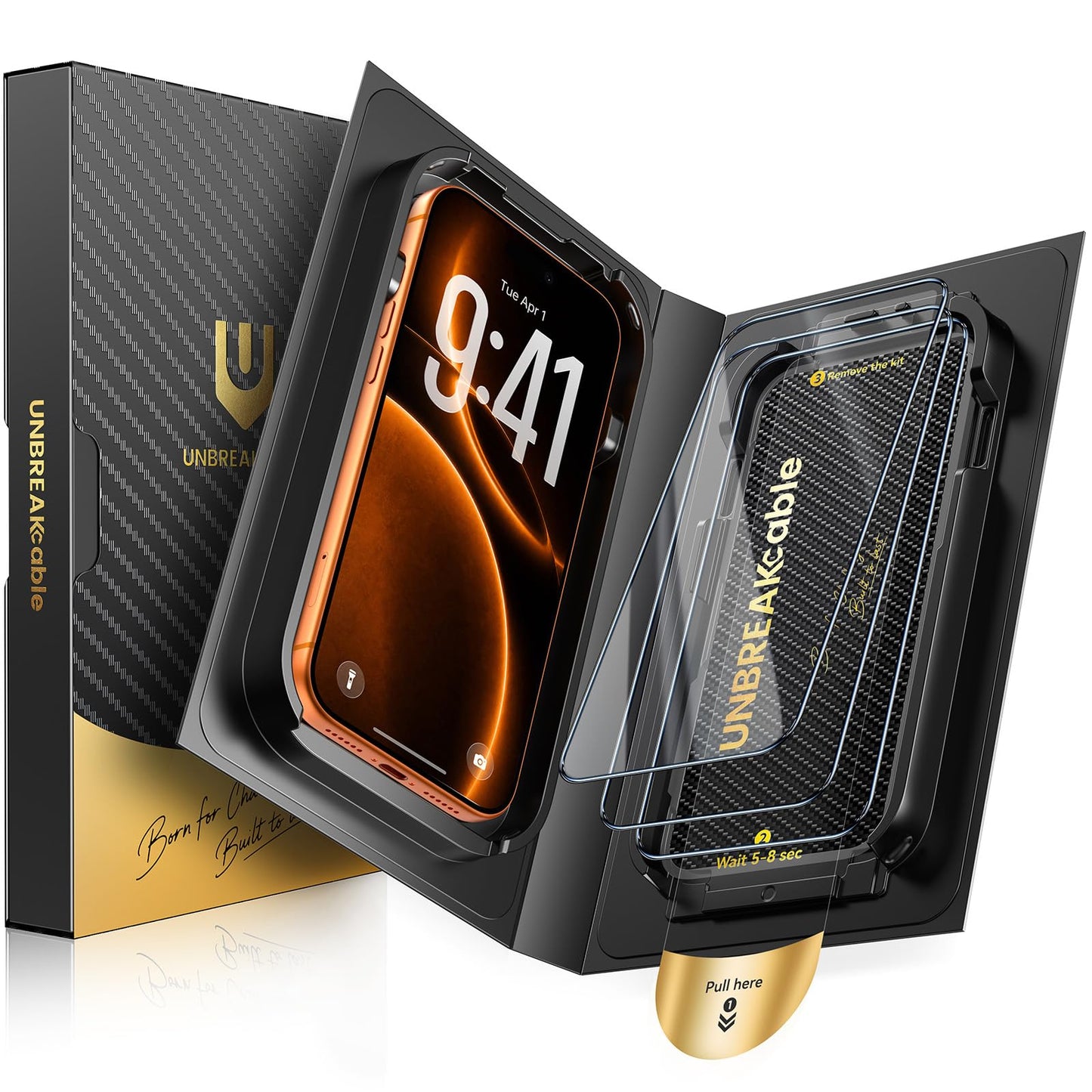 UNBREAKcable iPhone 17 Pro Max Full-Coverage Screen Protector - 3 Pack | Quick-Install Box, Edge-to-Edge Coverage, 9H Hardness, Ultra HD Clarity, Daily Protection, Smooth Touch