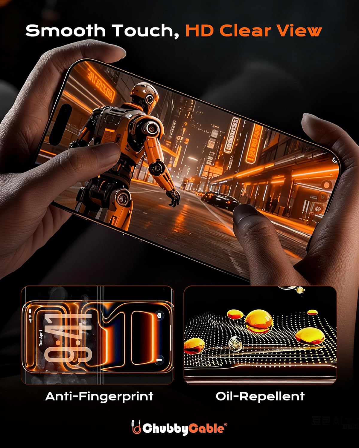 chubbycable HD Glass Screen Protector for iPhone 17 Pro Max, 2 Pack | Tempered Glass, Ultra-Easy Install Box, Auto Dust-Elimination, Bubble Free, High Clarity, Smooth Touch, Daily Protection