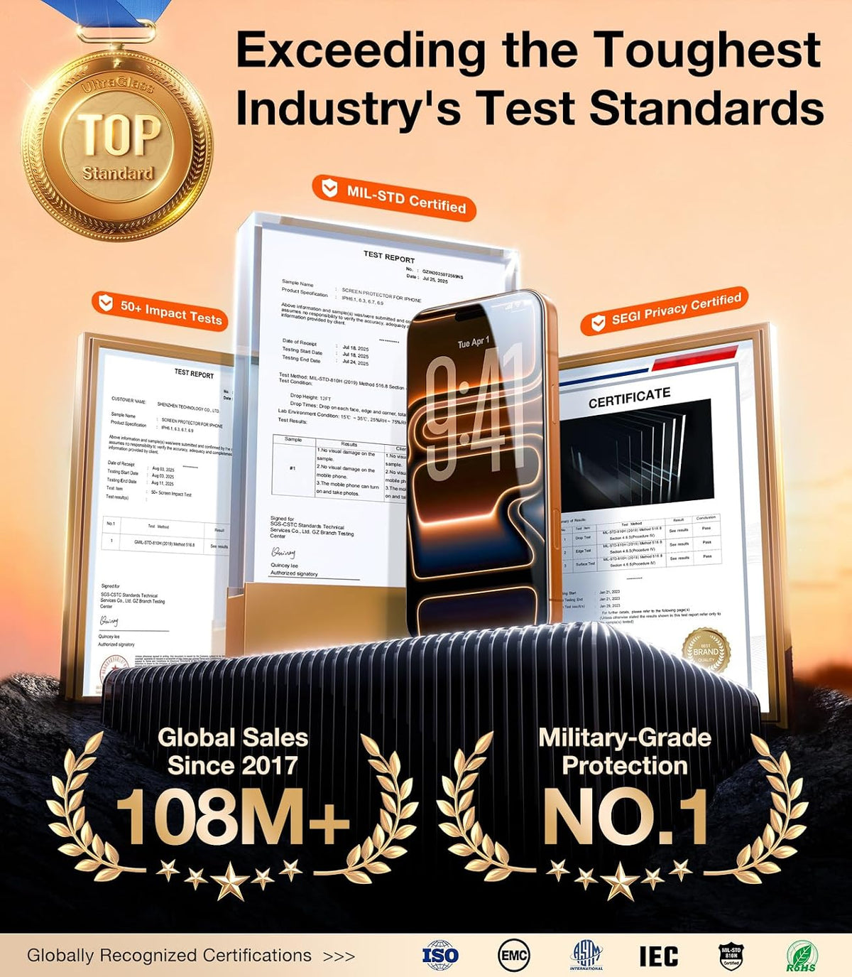 UltraGlass TOP 9H+ Armor for iPhone 17 Pro Privacy Screen Protector, 2 Pack | NO.1 Military Grade Shatterproof, Privacy Screen iPhone 17 Pro Tempered Glass, 100% Anti Spy, Longest Durable 17Pro 6.3"