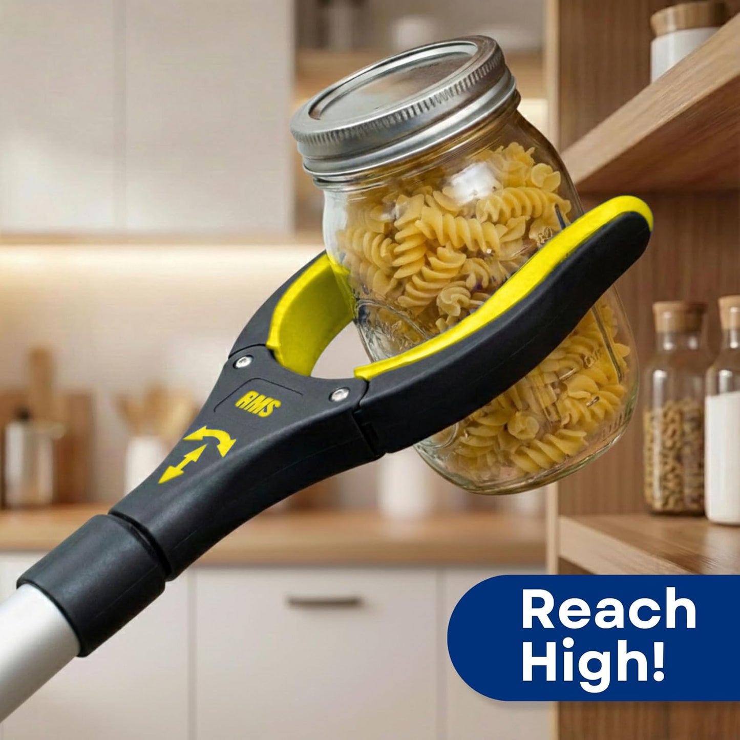 RMS 2-Pack 32 Inch Extra Long Grabber Reacher with Rotating Jaw (Yellow) | Mobility Aid Reaching Tool to retrieve household items from floors, shelves, vehicles and tight spaces