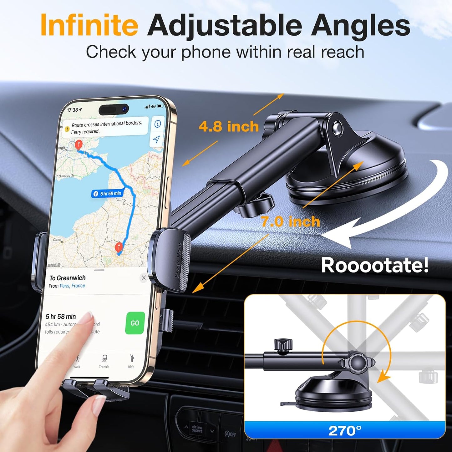 Romuto Car Phone Holder Mount [True Military-Grade Suction & Stable Vent] | Phone Holders for Your Car Phone Mount Car Accessories Suction Phone Mount for Jeep BMW Truck Cradle Stand for iPhone Samsung
