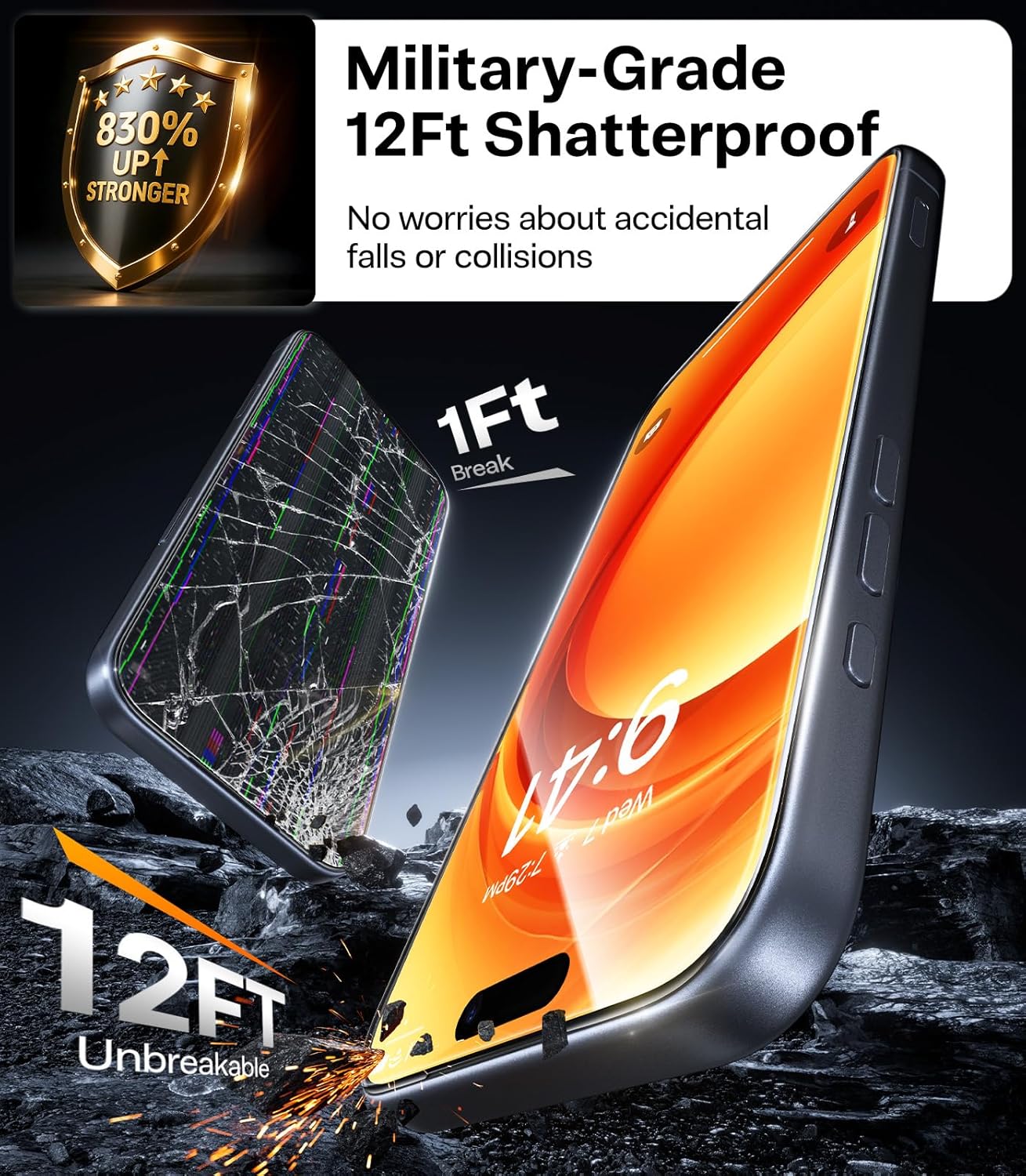 TORRAS for iPhone 17 Pro Max Screen Protector [12Ft Military-Grade Shatterproof] [9H+ Aerospace Tempered Glass] Anti-Scratch Full Coverage Fit Screen Protector 17 ProMax 6.9" 2-Pack