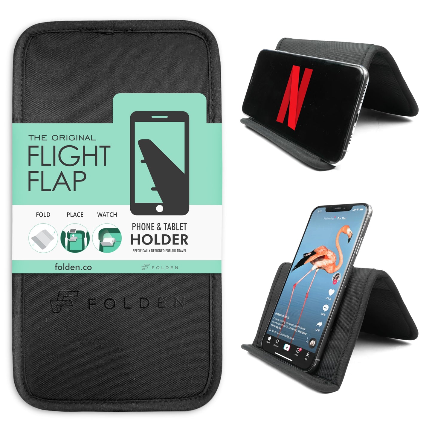 Airplane Phone Holder - Foldable Phone Stand for Plane Travel | Aluminum Build, 9 x 4.3 in. Matte Black Finish, Tabletop Mount Desk, Plane Tray Seat back, Treadmill, Fits iPhone Cell Phone