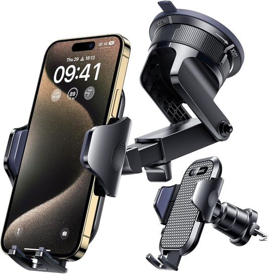 [True Military-Grade] Car Phone Holder VANMASS [Upgraded Strongest Suction&Clip] Cell Phone Mount for Dashboard Windshield Vent Kit, Truck Cradle Stand for iPhone 17 Pro Max 16 15 14 Android,Ink Black