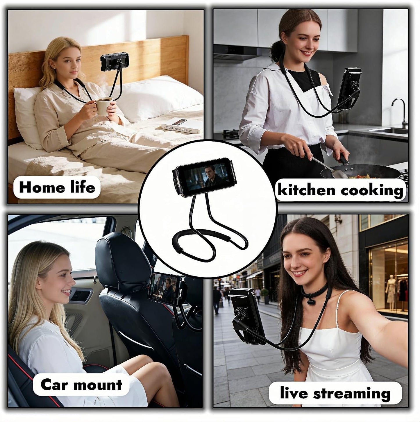 Lazy Phone Holder, 27.6" Flexible Arm Phone Mount, Black | Universal Hands-Free Neck & Desk Stand, 360° Rotatable DIY Smartphone Bracket, For Bed, Couch, Car, Office