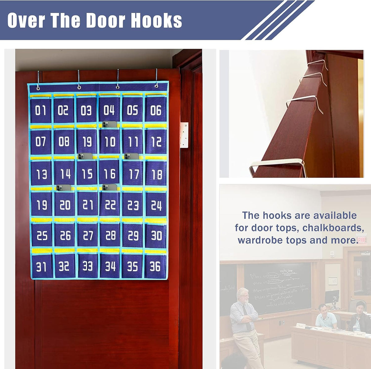 Loghot 36 Numbered Pockets Classroom Pocket Chart for Cell Phone Holder | Wall Door Hanging Pocket Organizer for Phone Calculator Holder, Phone Pouch for School Classroom & Office Phone Management