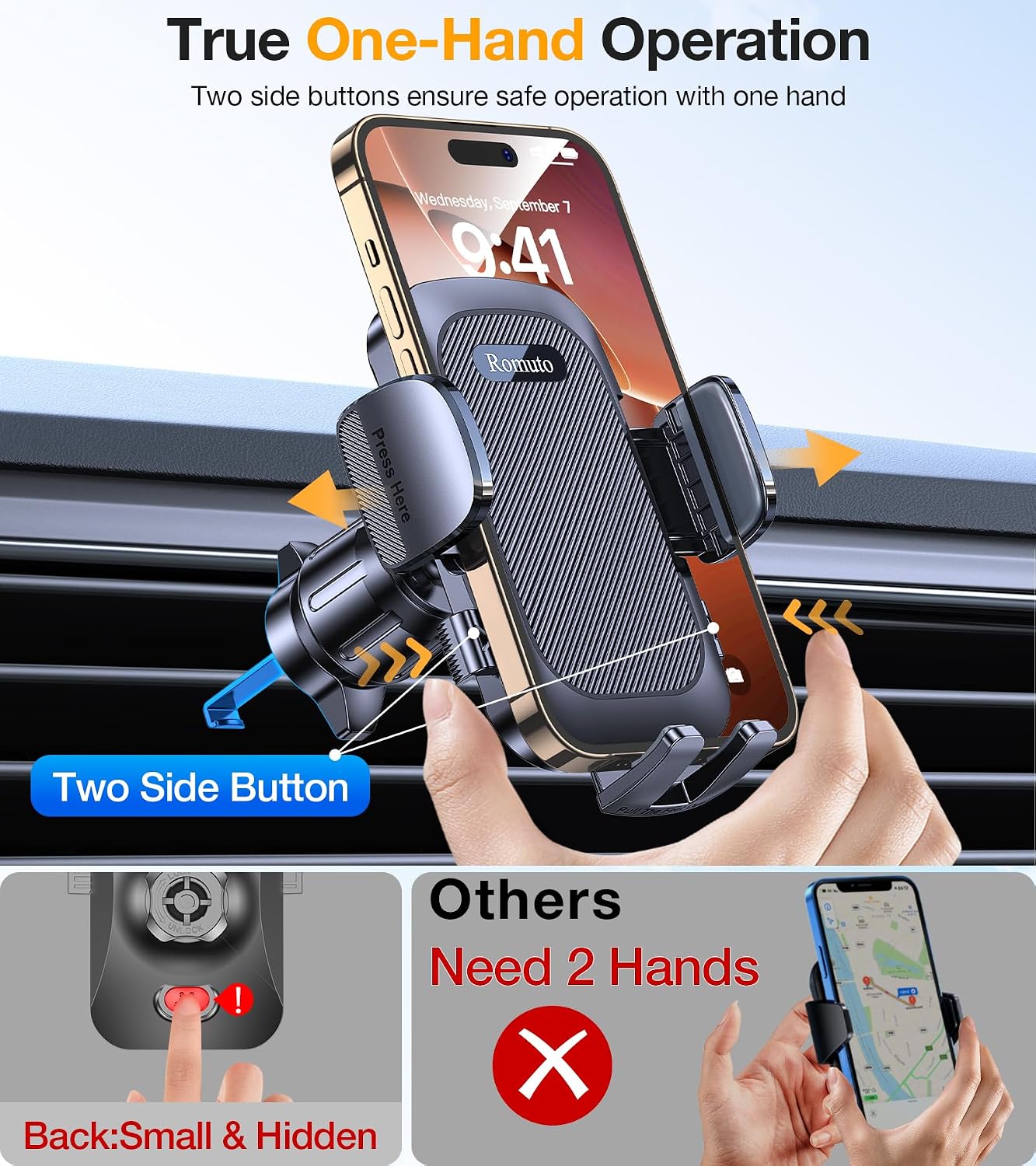 Romuto Car Phone Holder Mount [True Military-Grade Suction & Stable Vent] | Phone Holders for Your Car Phone Mount Car Accessories Suction Phone Mount for Jeep BMW Truck Cradle Stand for iPhone Samsung