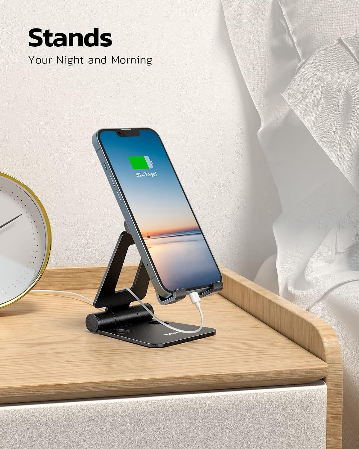 Nulaxy Full Aluminum Dual Folding Cell Phone Stand for Desk, Black | Height Angle Adjustable, Portable, Anti-Slip Base, Fits 18mm Thick Case Smartphone, Nintendo Switch Desk Essential Accessory
