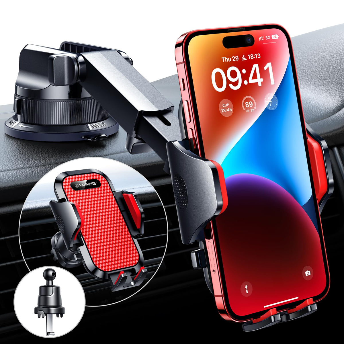 [True Military-Grade] Car Phone Holder VANMASS [Upgraded Strongest Suction&Clip] Cell Phone Mount for Dashboard Windshield Vent Kit, Truck Cradle Stand for iPhone 17 Pro Max 16 15 14 Android,Ink Black